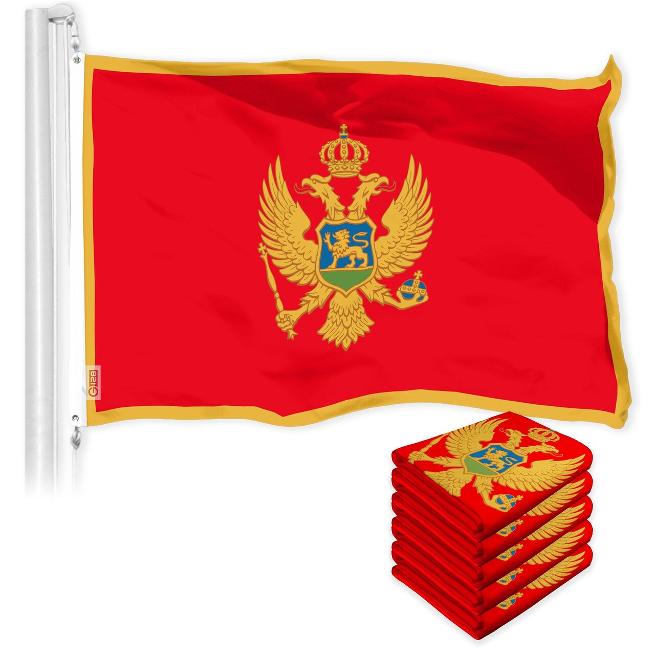 G128 5 Pack: Montenegro Montenegrin Flag | 3x5 Ft | LiteWeave Pro Series Printed 150D Polyester | Country Flag, Indoor/Outdoor, Vibrant Colors, Brass Grommets